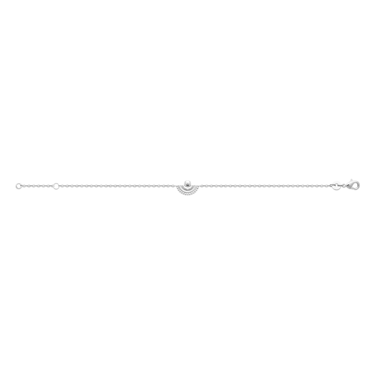Bracelet chaîne fine demi-soleil perlé et bille en argent 925 rhodié