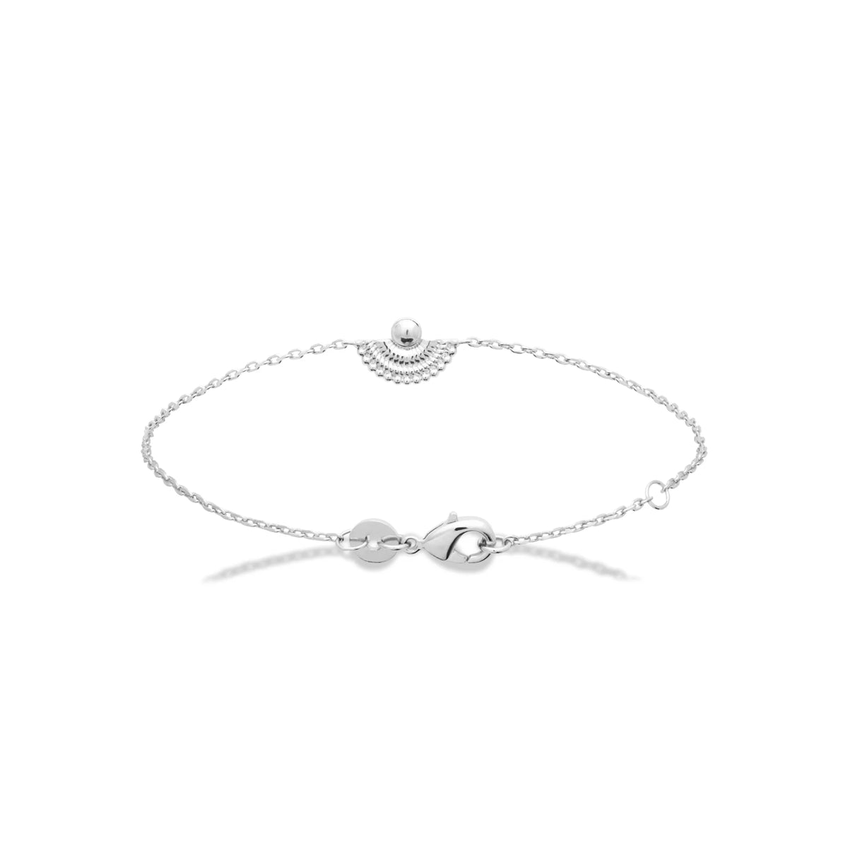 Bracelet chaîne fine demi-soleil perlé et bille en argent 925 rhodié