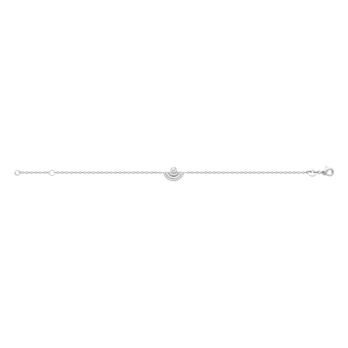 Bracelet chaîne fine demi-soleil perlé et zircon en argent 925 rhodié