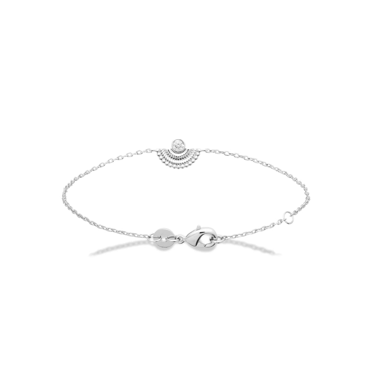 Bracelet chaîne fine demi-soleil perlé et zircon en argent 925 rhodié