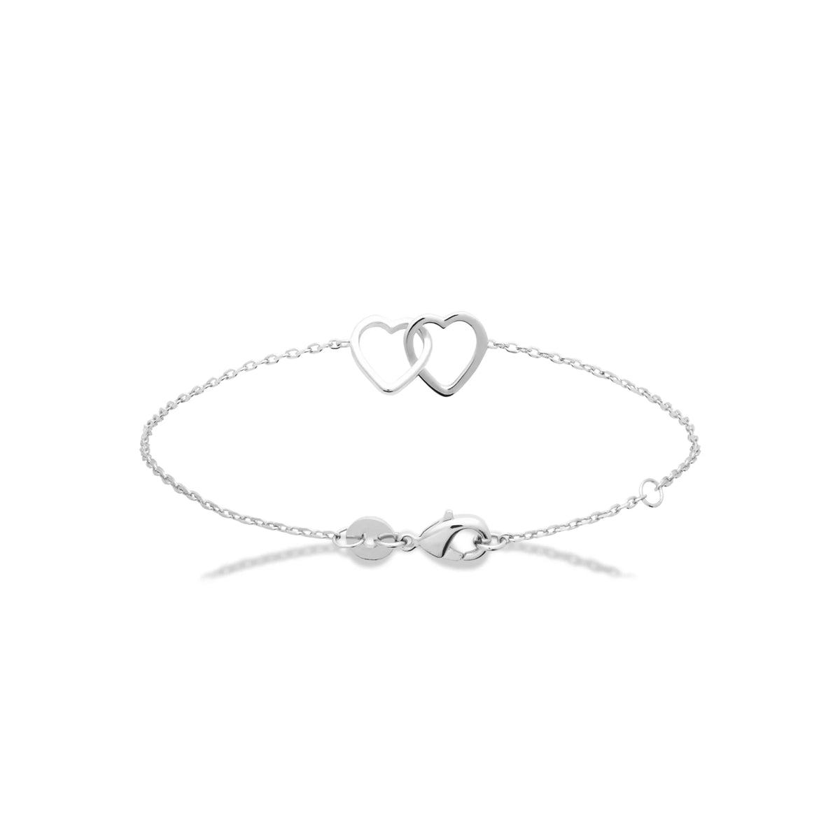 Bracelet chaîne fine deux cœurs entrelacés en argent 925 rhodié