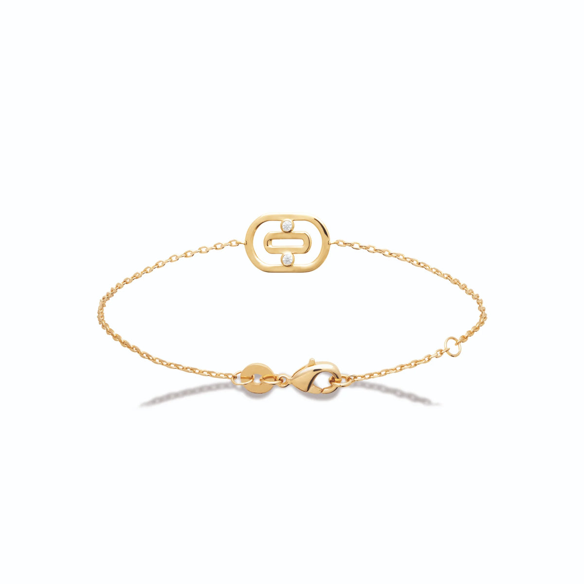 Bracelet chaîne fine double cadre ovale et zircons en plaqué or
