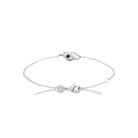 Bracelet chaîne fine double vague et pierre noire en argent 925 rhodié