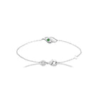 Bracelet chaîne fine double vague et pierre verte en argent 925 rhodié