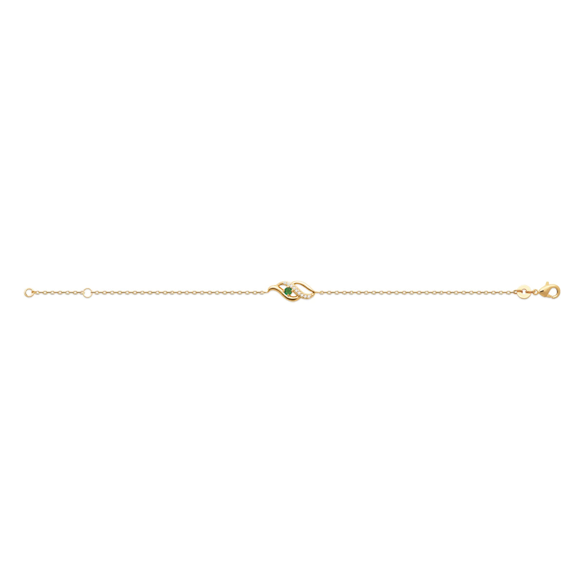 Bracelet chaîne fine double vague et pierre verte en plaqué or