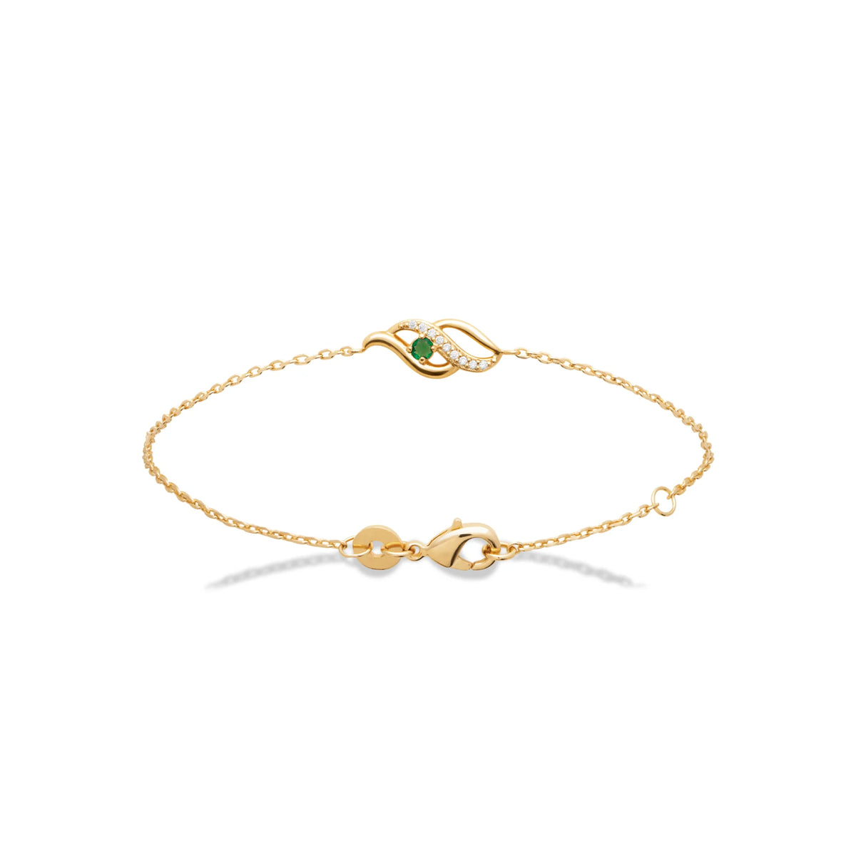 Bracelet chaîne fine double vague et pierre verte en plaqué or