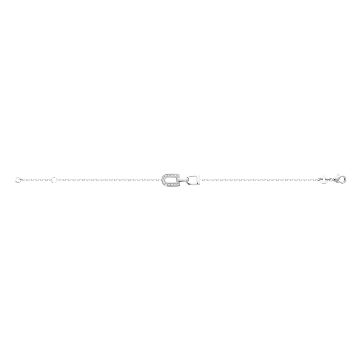 Bracelet chaîne fine duo d’étriers pavé et lisse en argent 925 rhodié