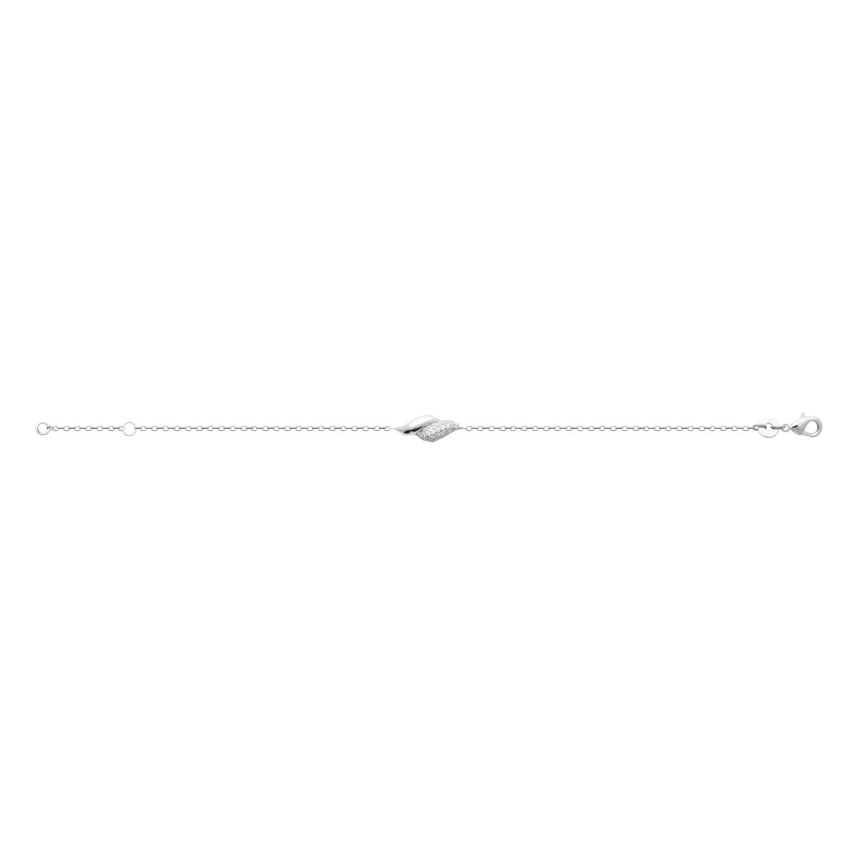 Bracelet chaîne fine flamme torsadée pavée de zircons en argent 925 rhodié