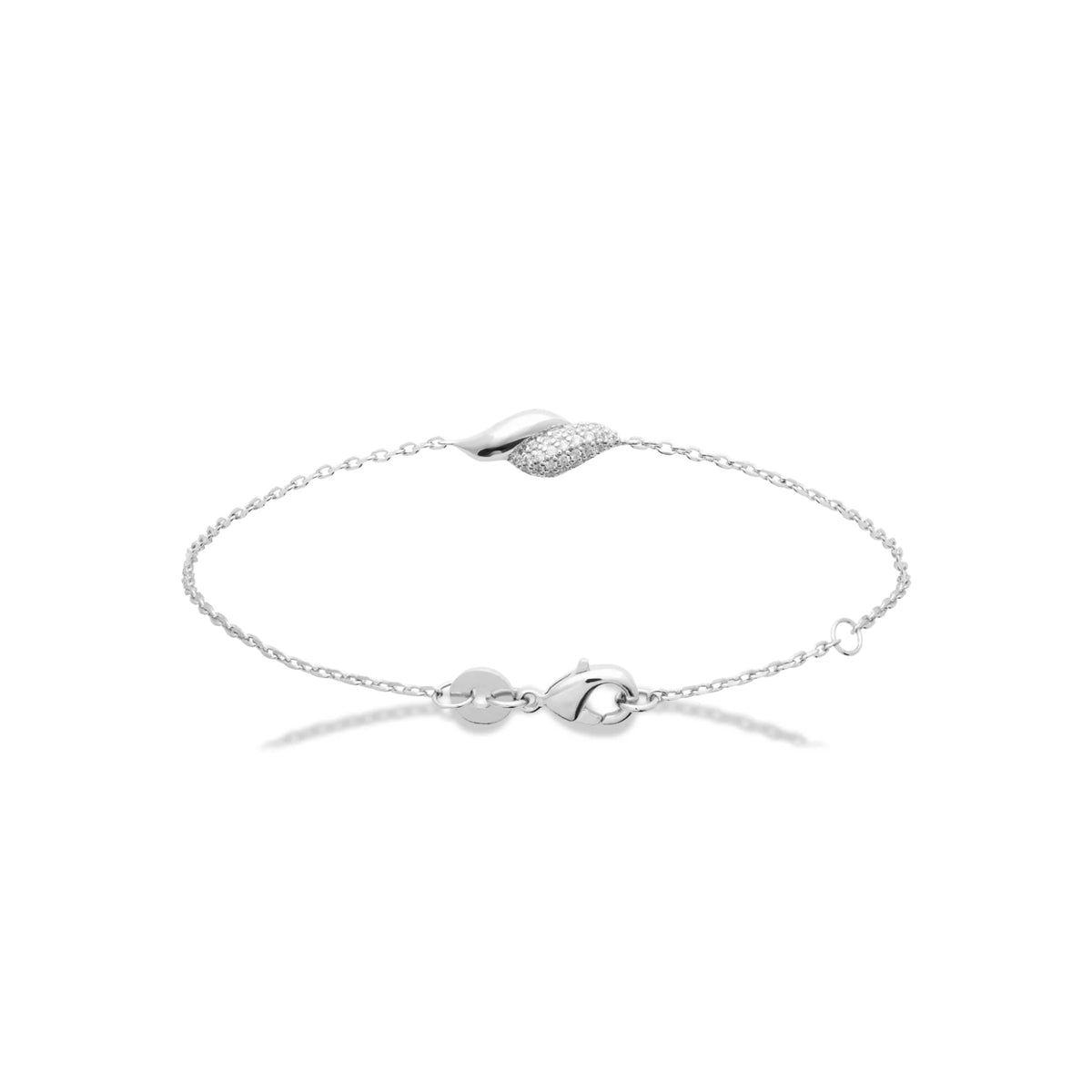 Bracelet chaîne fine flamme torsadée pavée de zircons en argent 925 rhodié