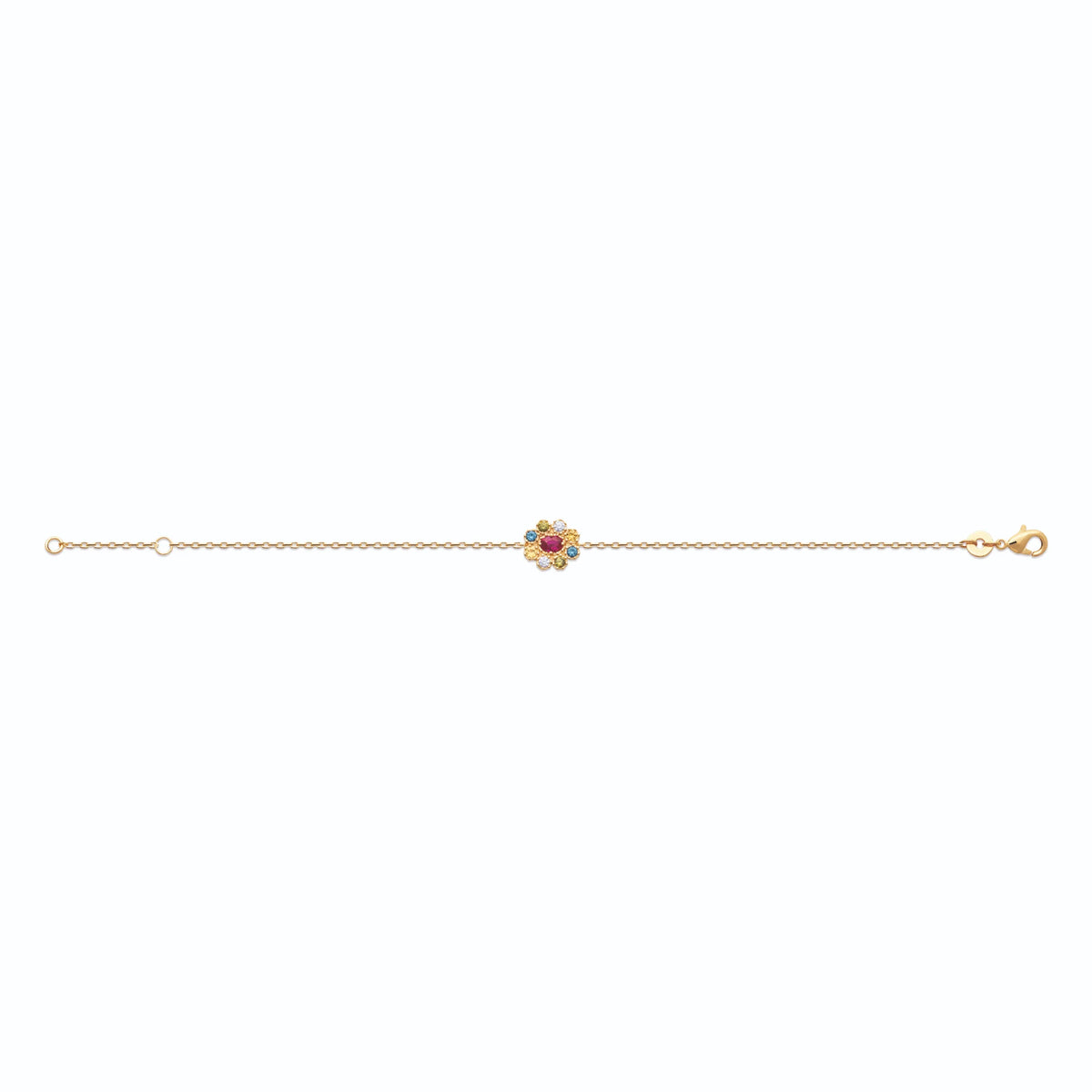 Bracelet chaîne fine fleur de pierres multicolores en plaqué or
