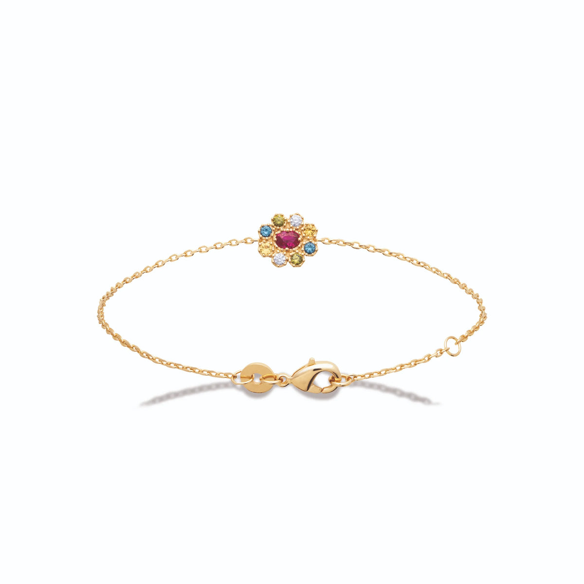 Bracelet chaîne fine fleur de pierres multicolores en plaqué or