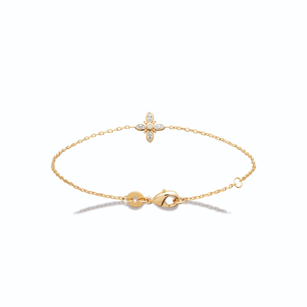 Bracelet chaîne fine fleur de zircons navette en plaqué or