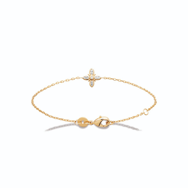 Bracelet chaîne fine fleur de zircons navette en plaqué or