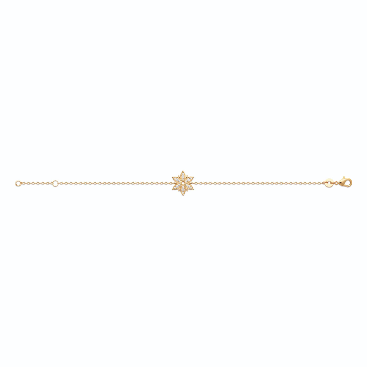 Bracelet chaîne fine fleur étoilée pavée de zircons en plaqué or