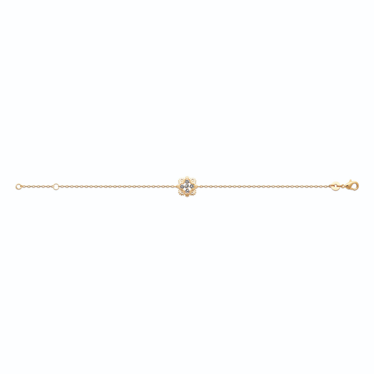 Bracelet chaîne fine fleur sertie d’un zircon en plaqué or