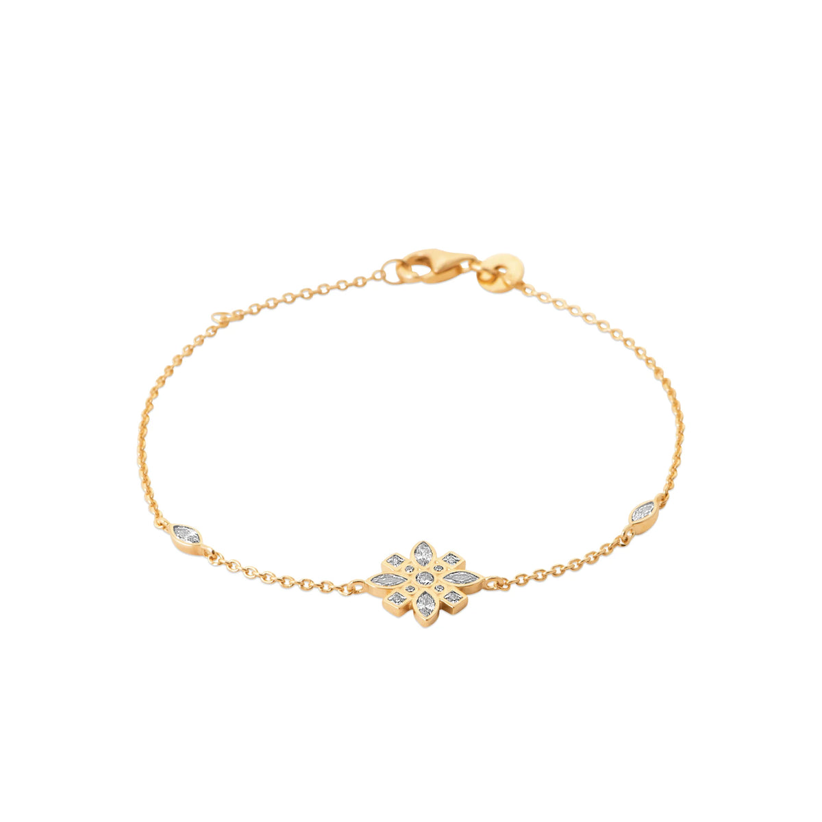 Bracelet chaîne fine flocon de zircons en plaqué or