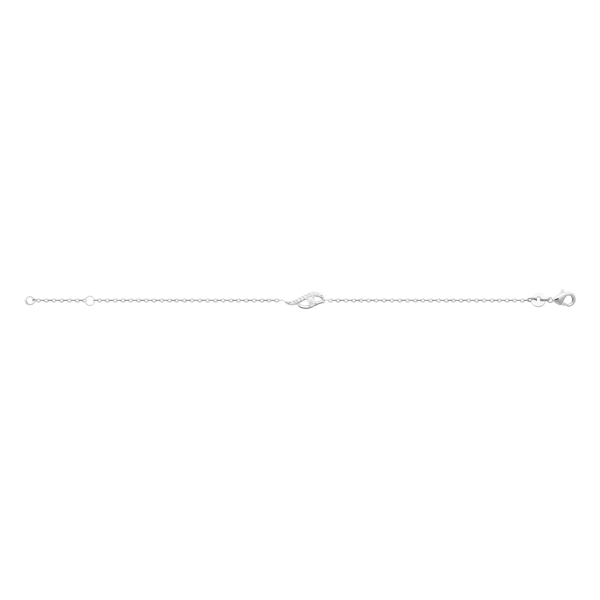 Bracelet chaîne fine goutte ajourée bordée de zircons en argent 925 rhodié