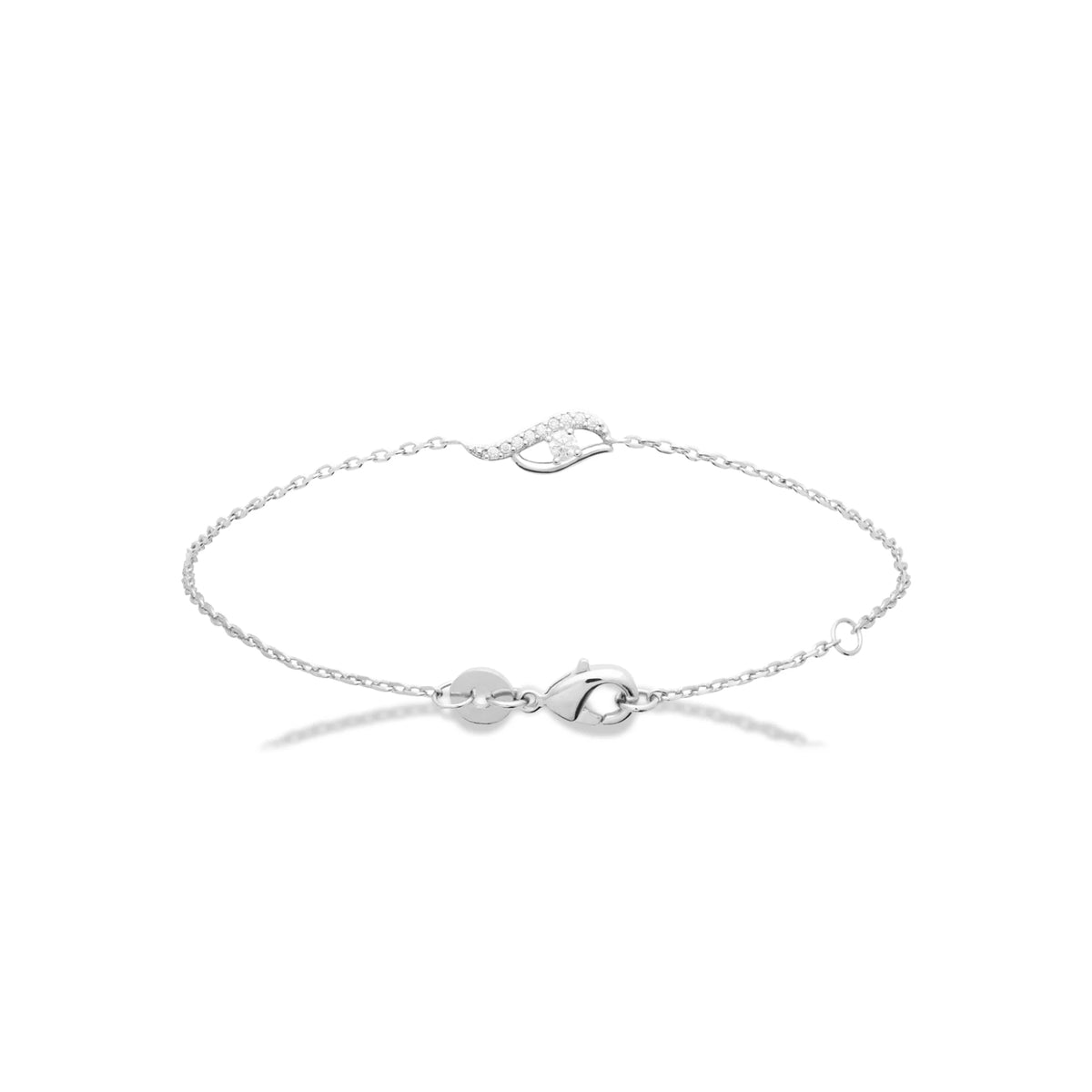 Bracelet chaîne fine goutte ajourée bordée de zircons en argent 925 rhodié
