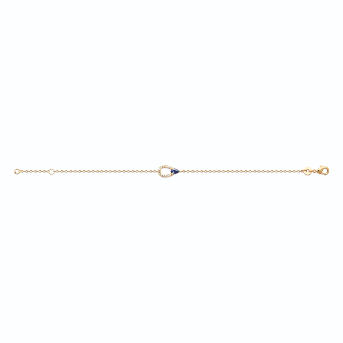 Bracelet chaîne fine goutte de zircons et pierre bleue en plaqué or