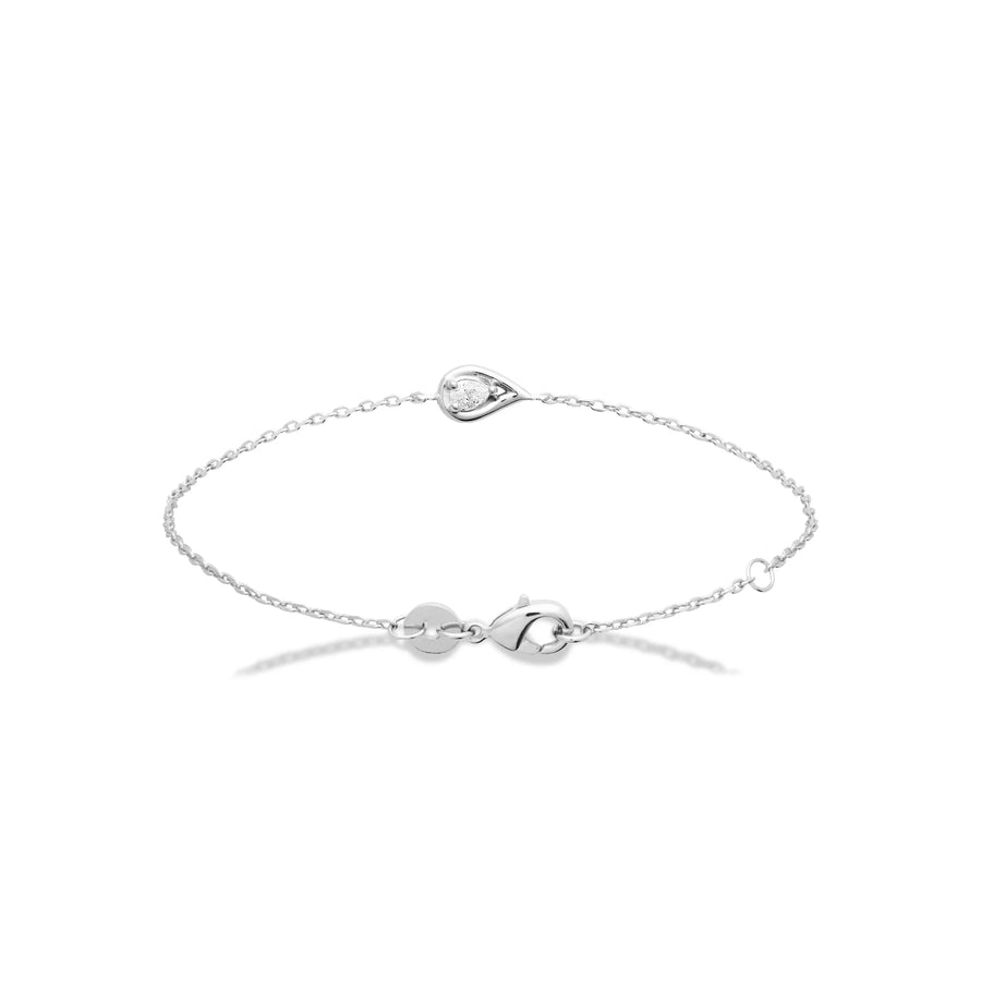 Bracelet chaîne fine goutte sertie d’un zircon en argent 925 rhodié, vue de face