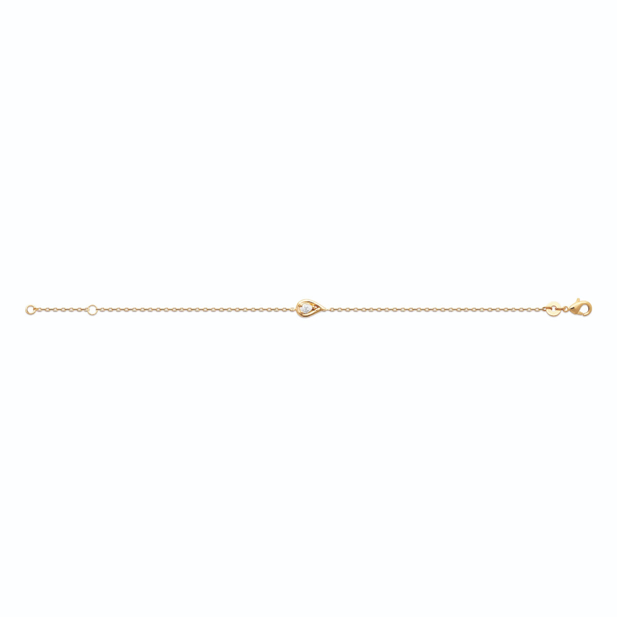 Bracelet chaîne fine goutte sertie d’un zircon en plaqué or