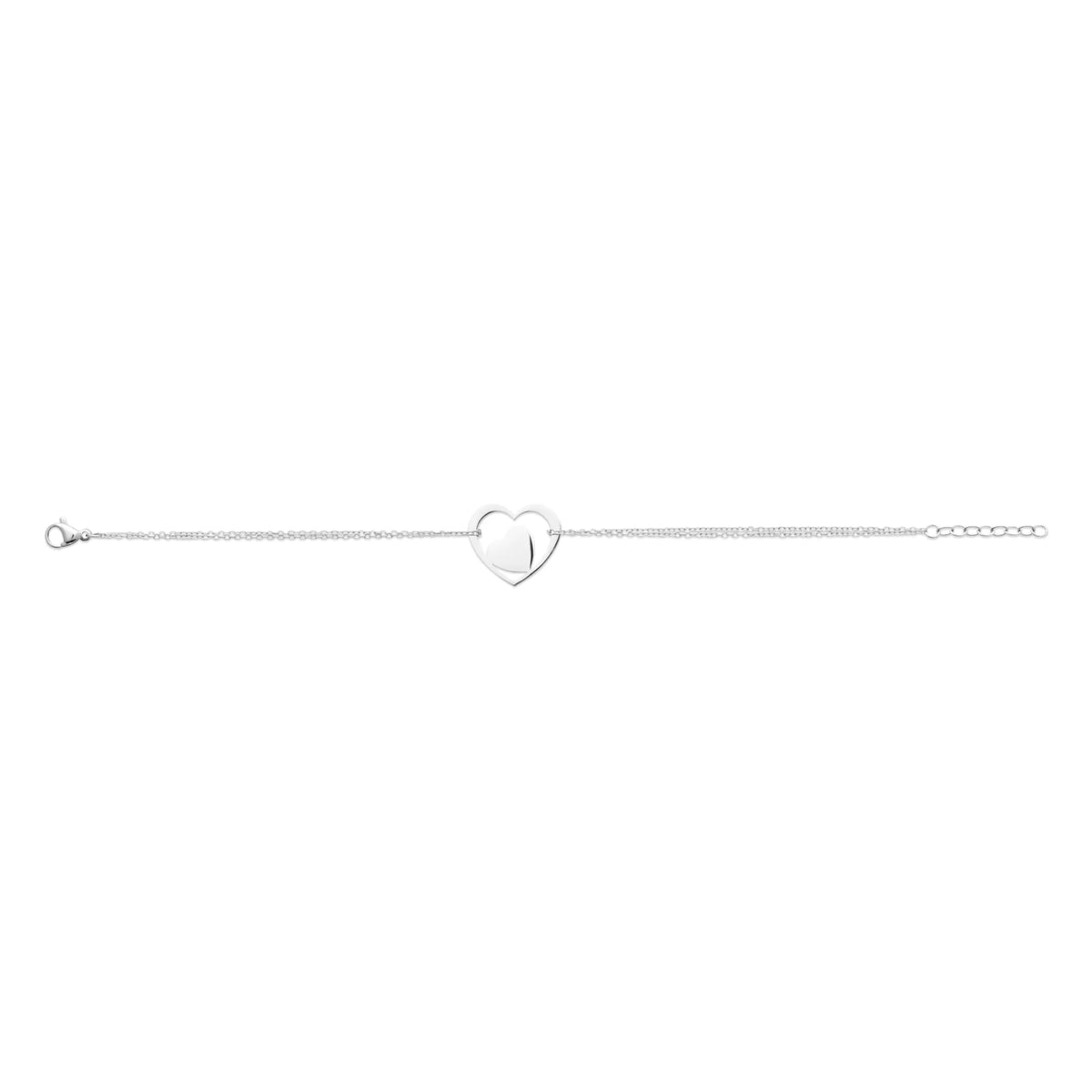 Bracelet chaîne fine grand cœur ouvert et petit cœur en acier inoxydable