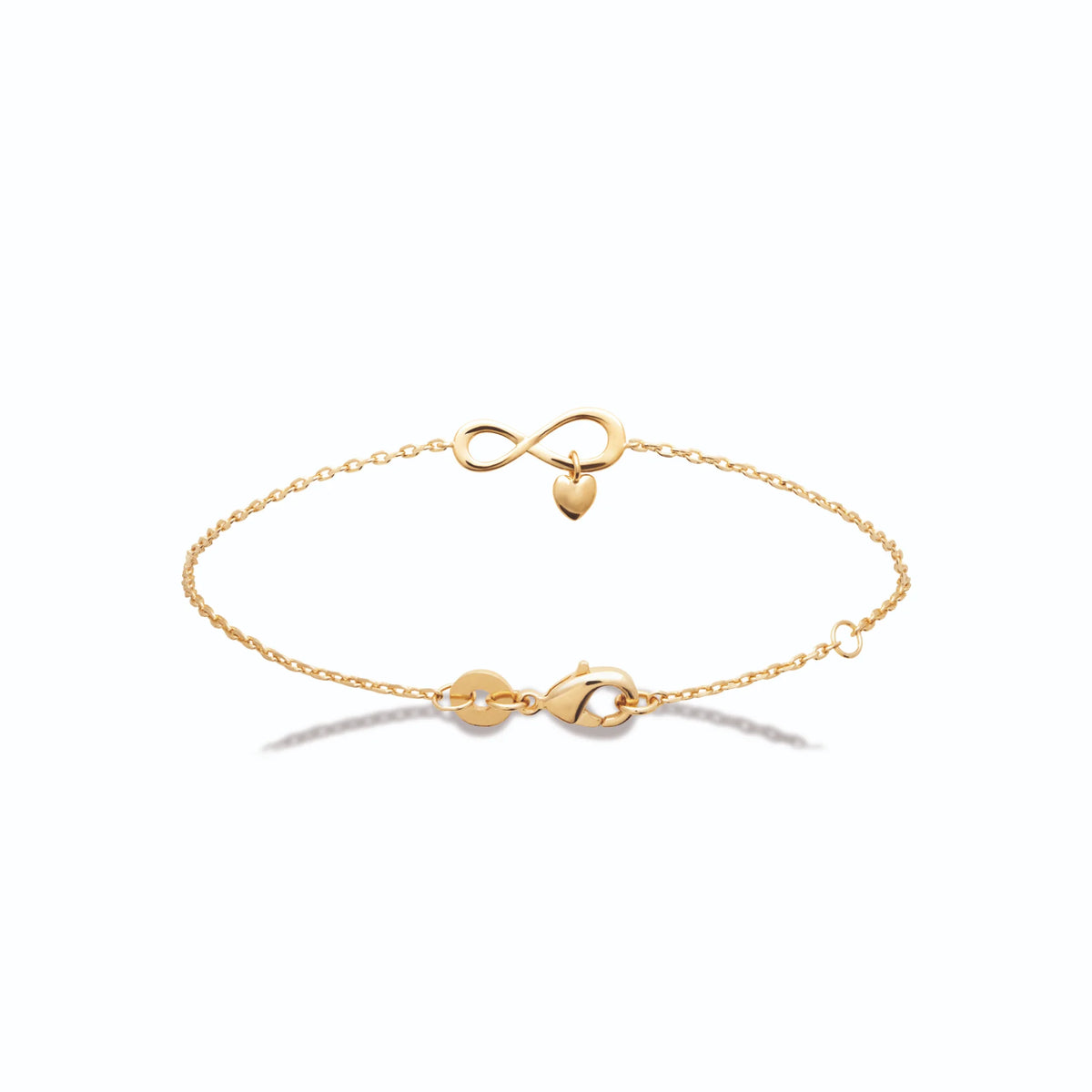 Bracelet chaîne fine infini et pampille cœur en plaqué or