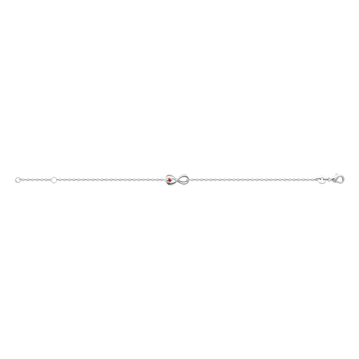 Bracelet chaîne fine infini et pierre rouge en argent 925 rhodié