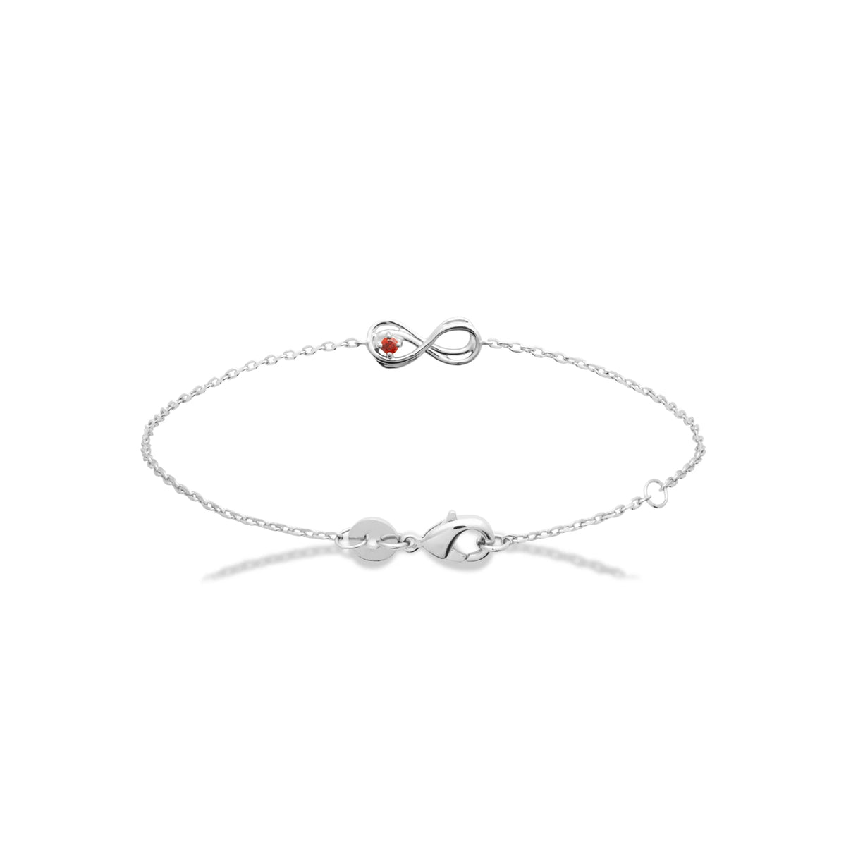 Bracelet chaîne fine infini et pierre rouge en argent 925 rhodié