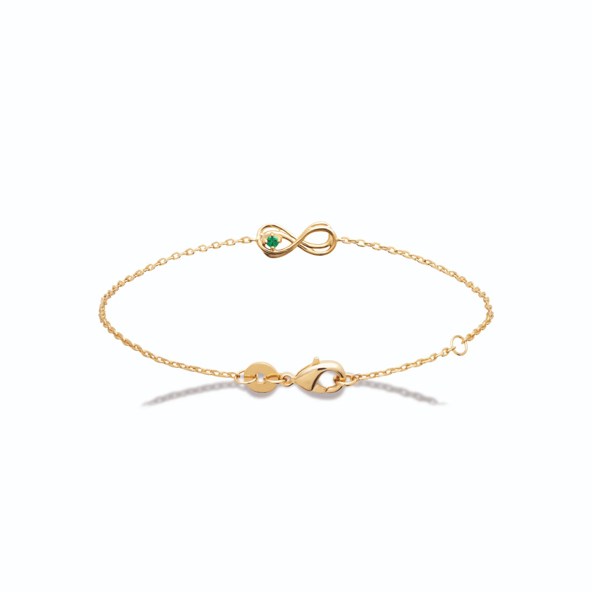 Bracelet chaîne fine infini et pierre verte en plaqué or