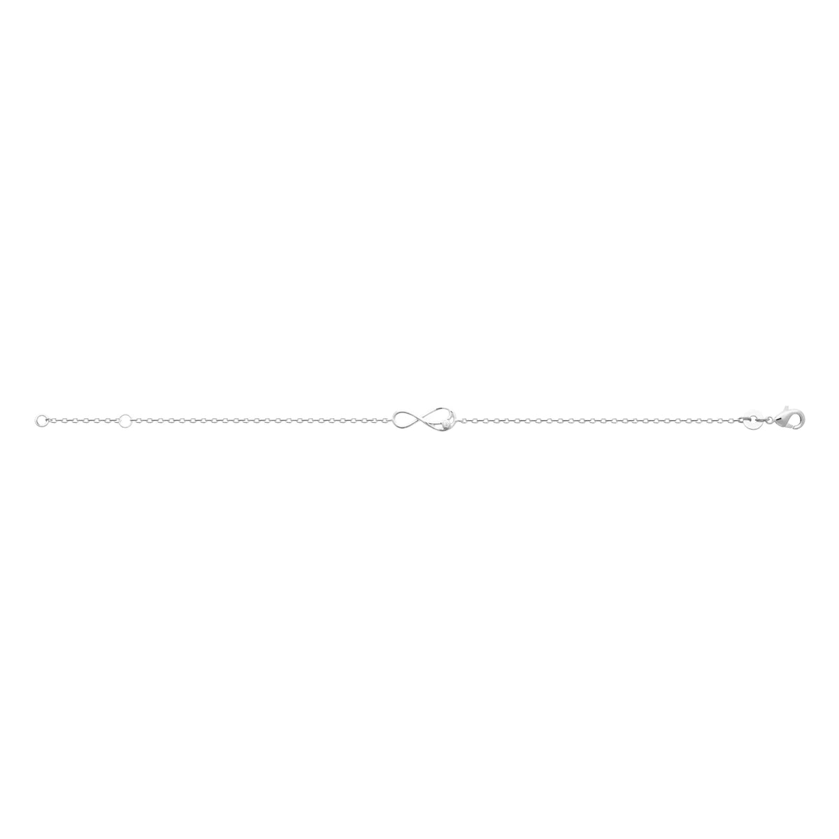 Bracelet chaîne fine infini lisse et zircon en argent 925 rhodié