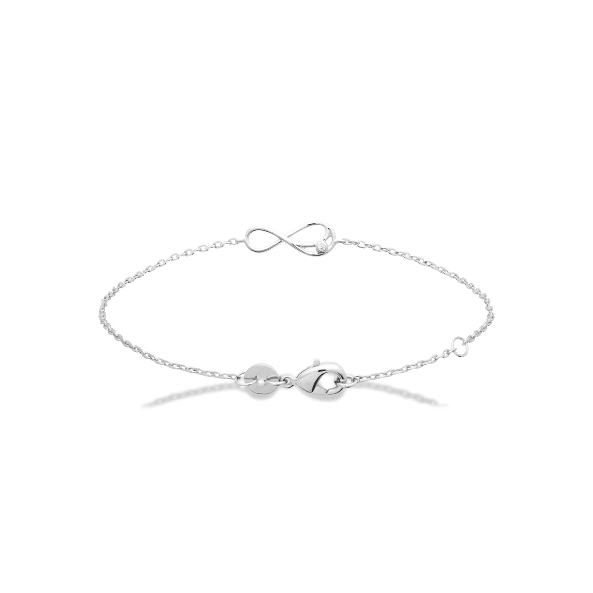 Bracelet chaîne fine infini lisse et zircon en argent 925 rhodié