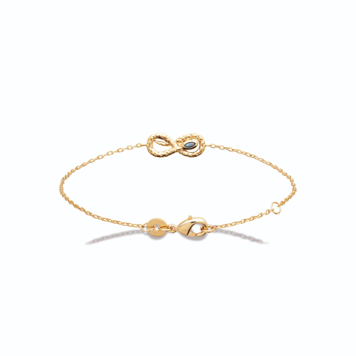 Bracelet chaîne fine infini torsadé et pierre bleu-vert en plaqué or