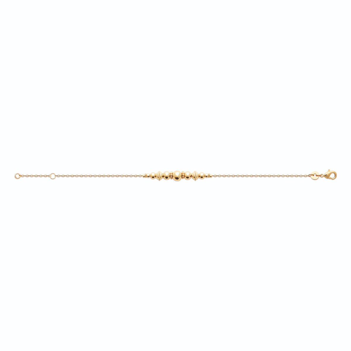 Bracelet chaîne fine ligne de billes dorées variées en plaqué or