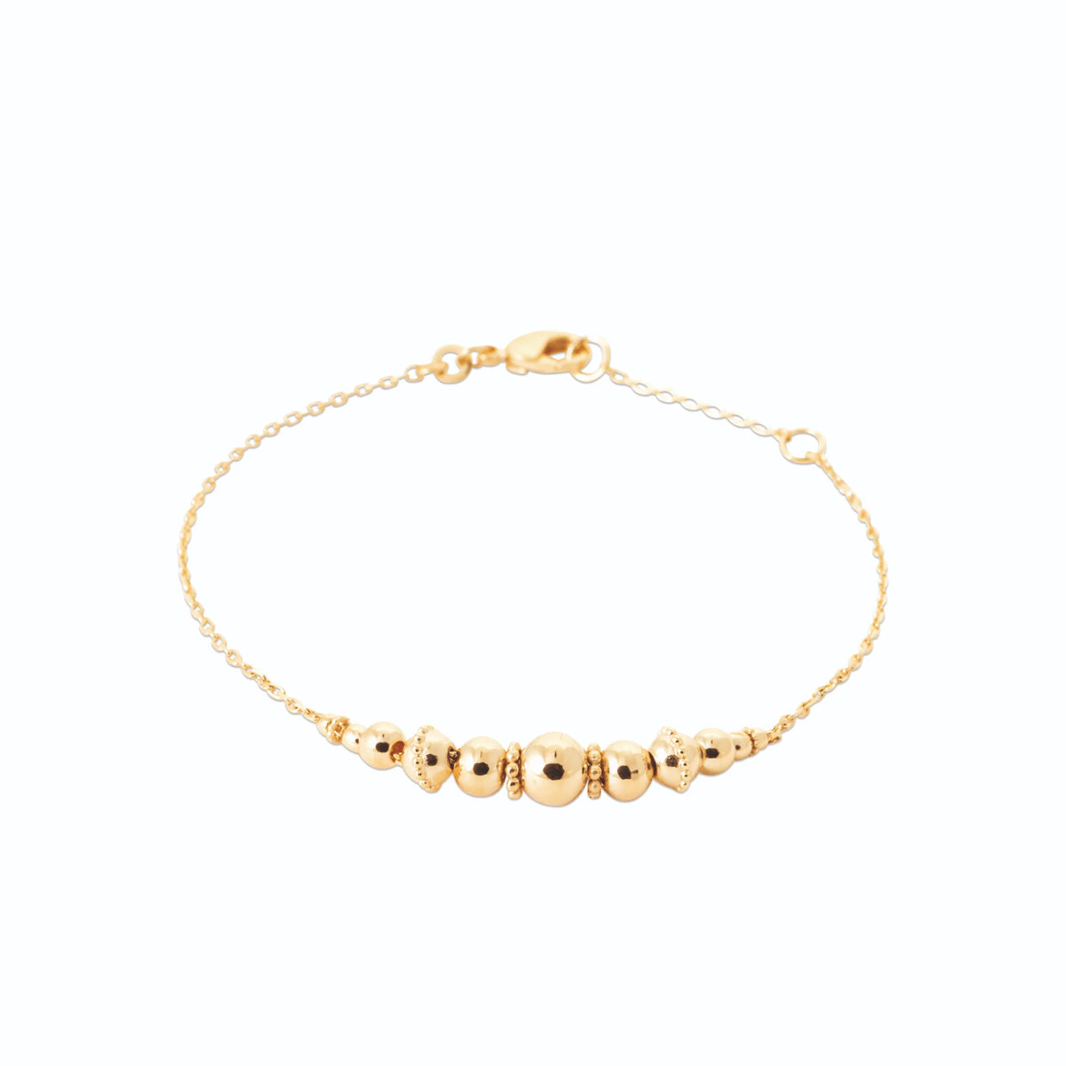 Bracelet chaîne fine ligne de billes dorées variées en plaqué or