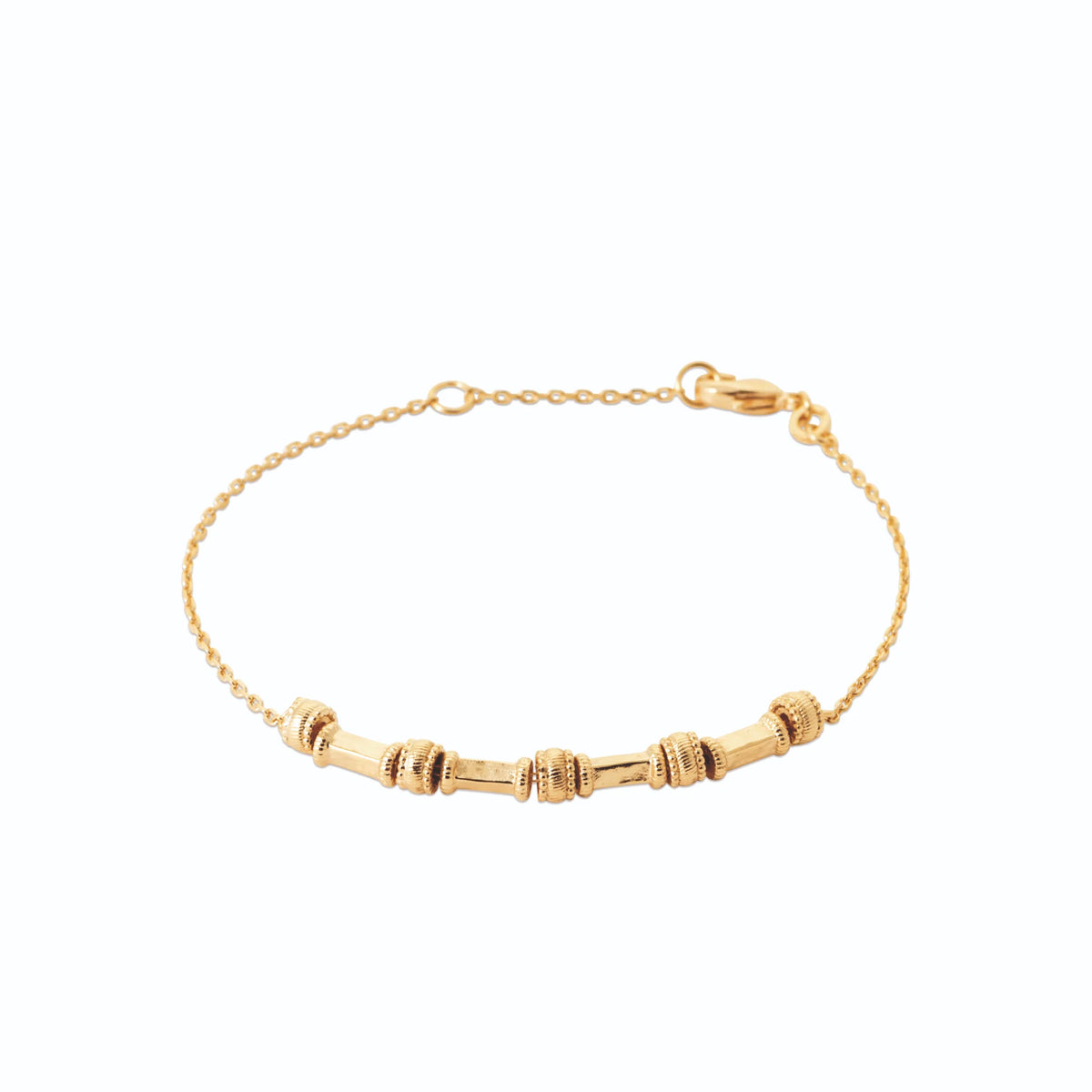 Bracelet chaîne fine ligne de tubes striés façon bambou en plaqué or