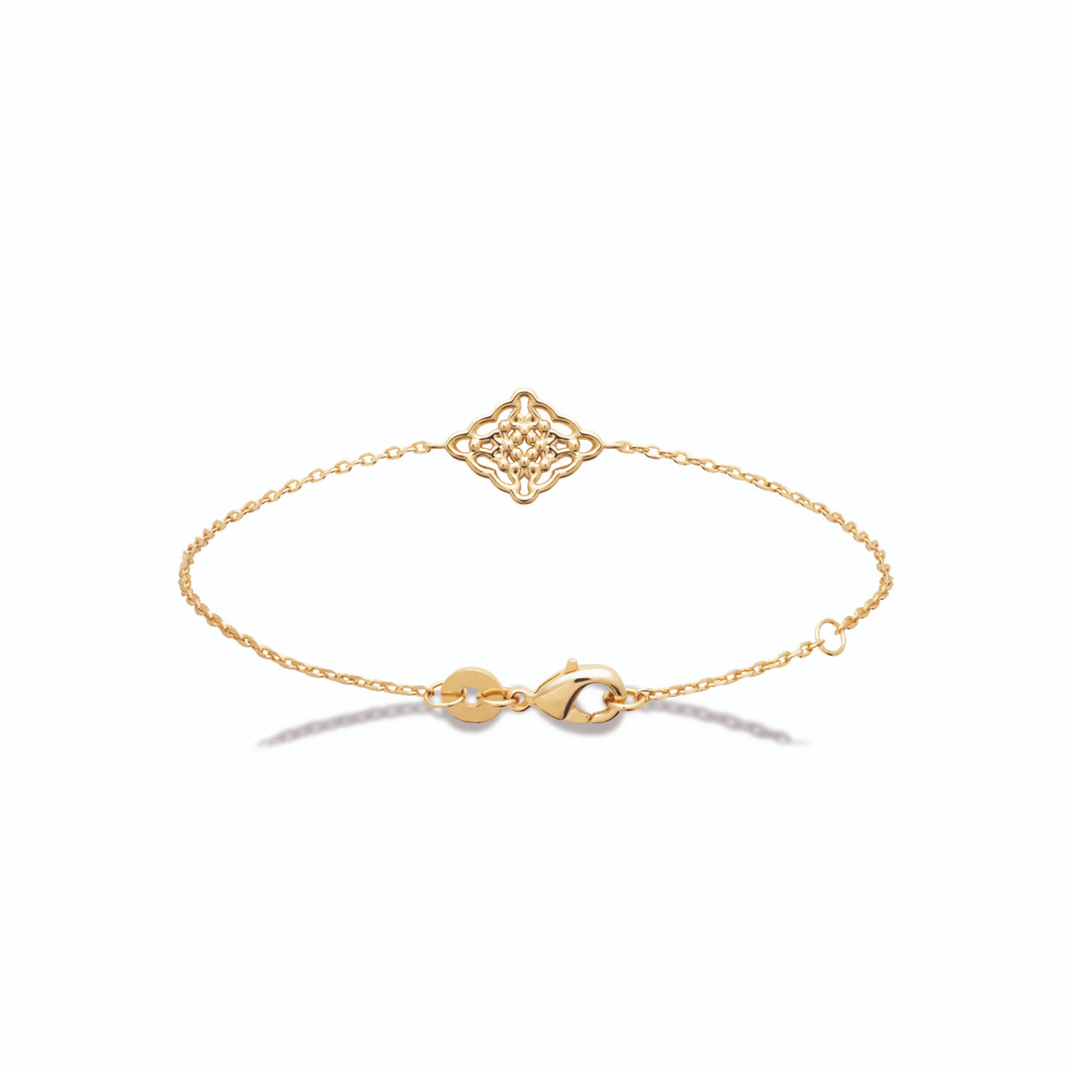 Bracelet chaîne fine losange en dentelle de métal en plaqué or