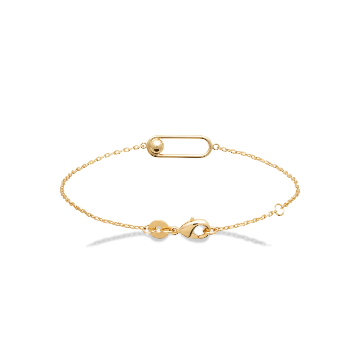 Bracelet chaîne fine maillon épingle et bille dorée en plaqué or