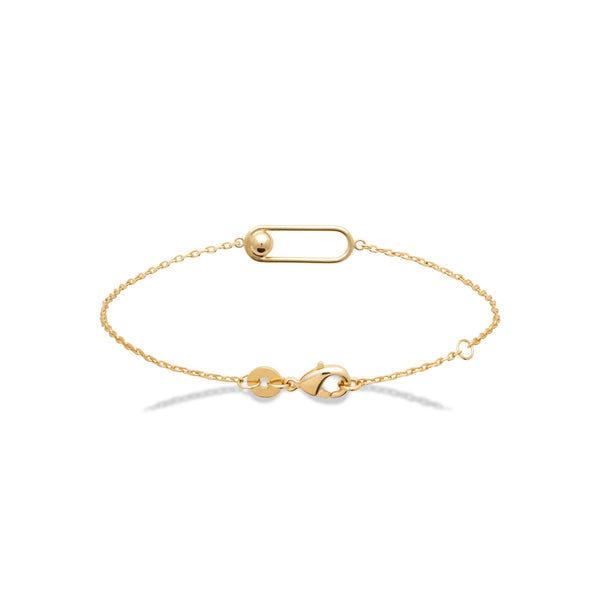 Bracelet chaîne fine maillon épingle et bille dorée en plaqué or