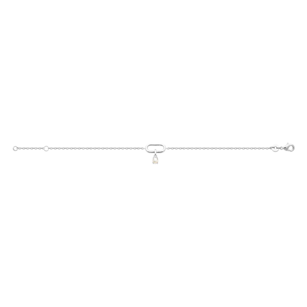 Bracelet chaîne fine maillon ovale et perle de culture en argent 925 rhodié
