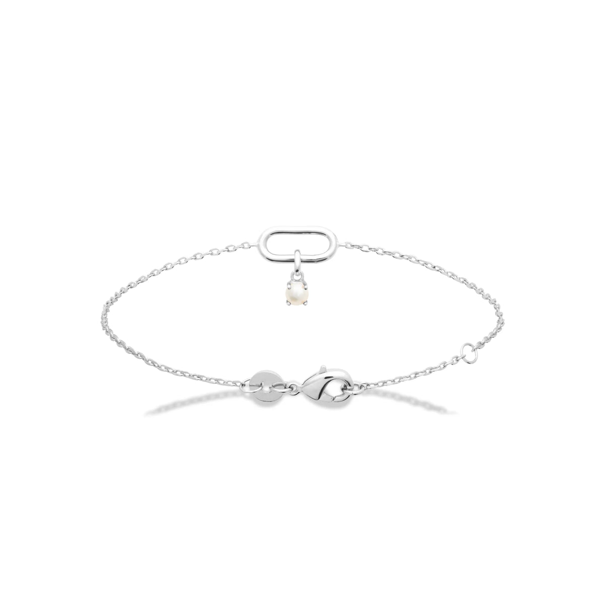Bracelet chaîne fine maillon ovale et perle de culture en argent 925 rhodié