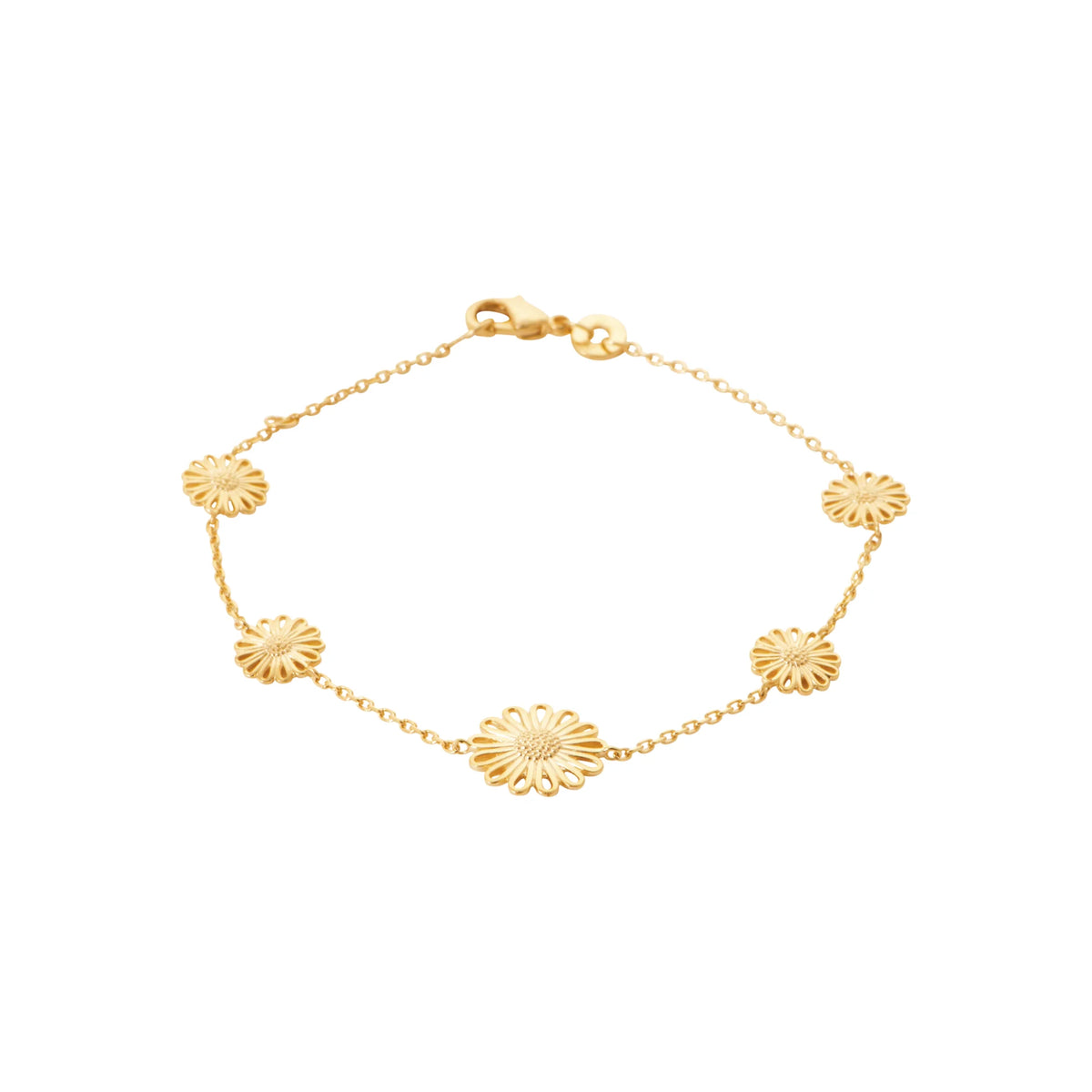 Bracelet chaîne fine marguerites dorées ciselées en plaqué or