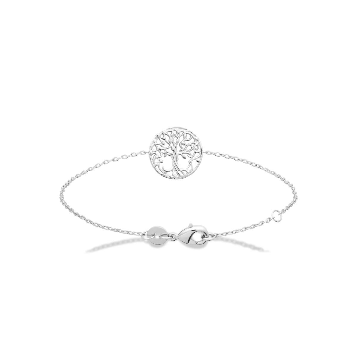 Bracelet chaîne fine médaillon arbre de vie ajouré en argent 925 rhodié