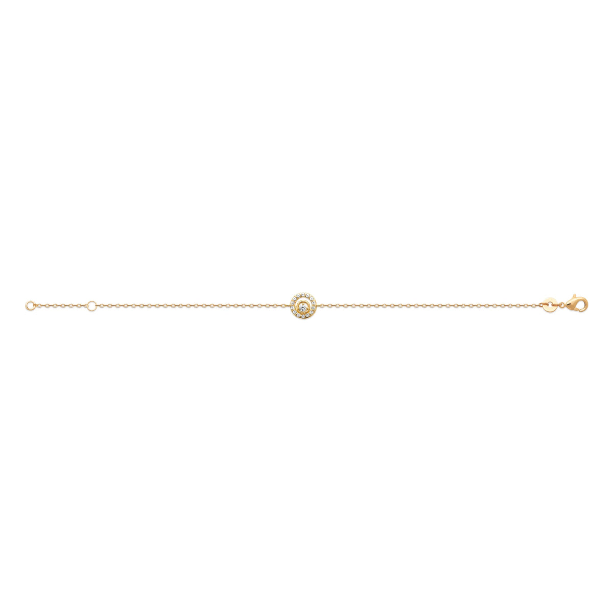 Bracelet chaîne fine médaillon rond serti de zircons en plaqué or