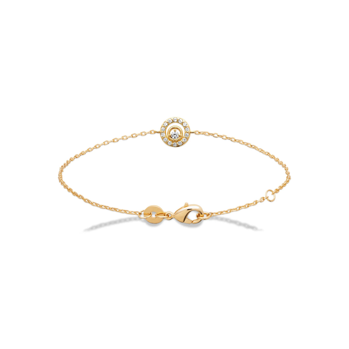Bracelet chaîne fine médaillon rond serti de zircons en plaqué or