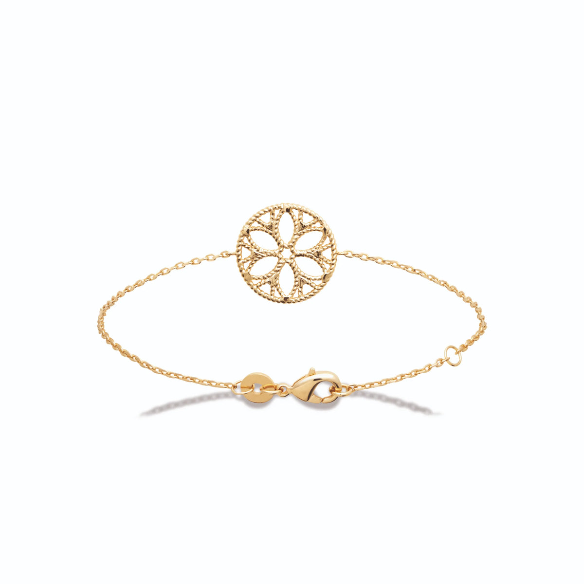 Bracelet chaîne fine médaillon rosace ajourée en plaqué or