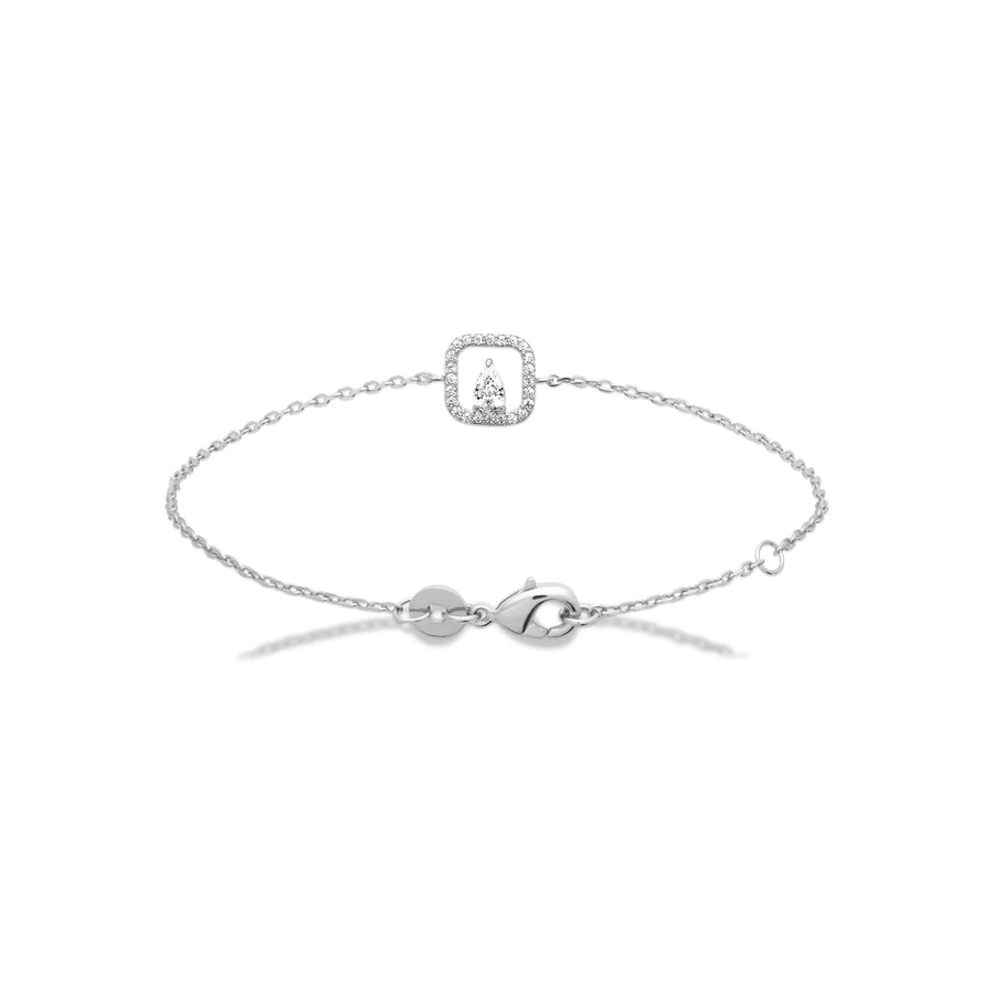 Bracelet chaîne fine motif carré serti de zircons en argent 925 rhodié, vue de face