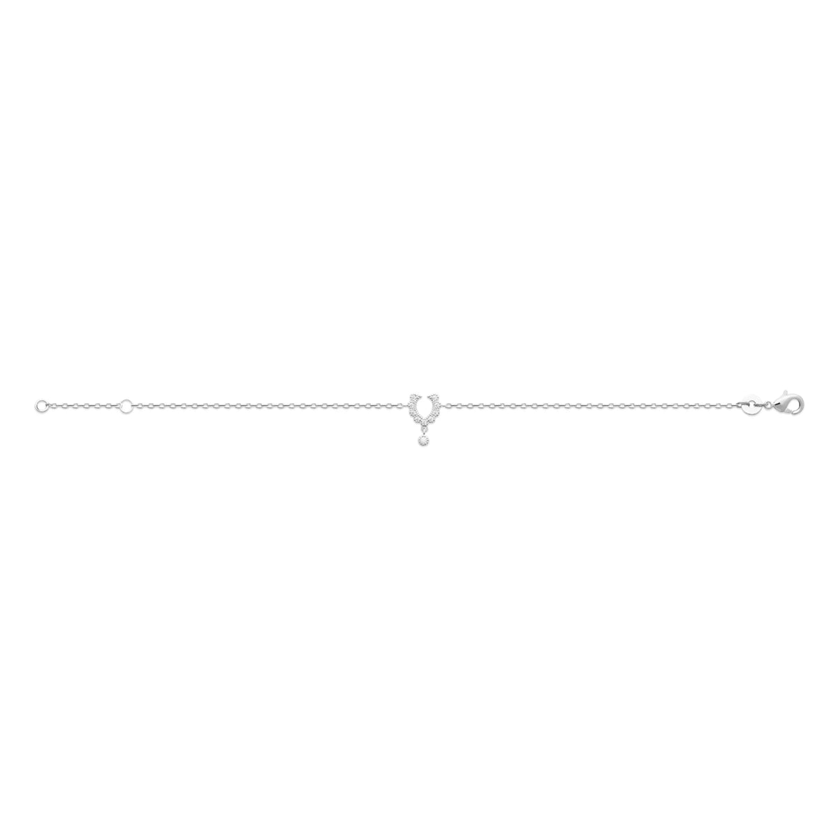 Bracelet chaîne fine motif en U perlé et zircons en argent 925 rhodié