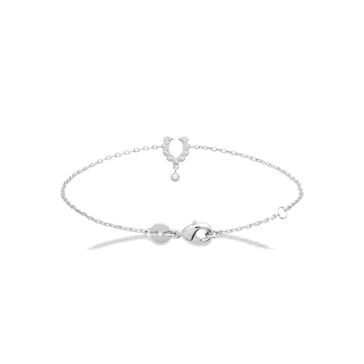 Bracelet chaîne fine motif en U perlé et zircons en argent 925 rhodié