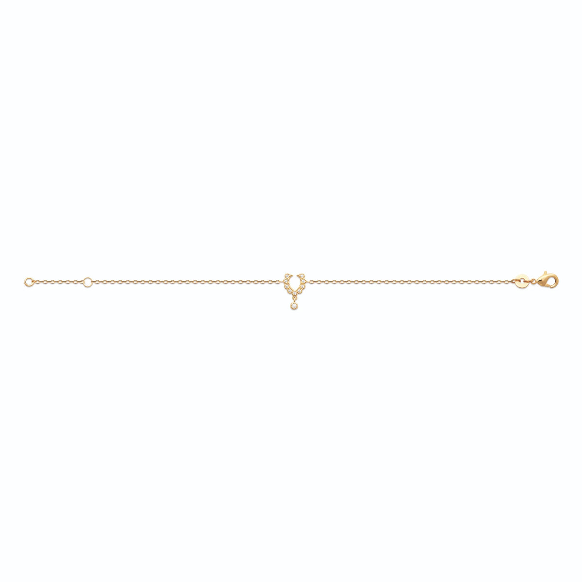 Bracelet chaîne fine motif en U perlé et zircons en plaqué or